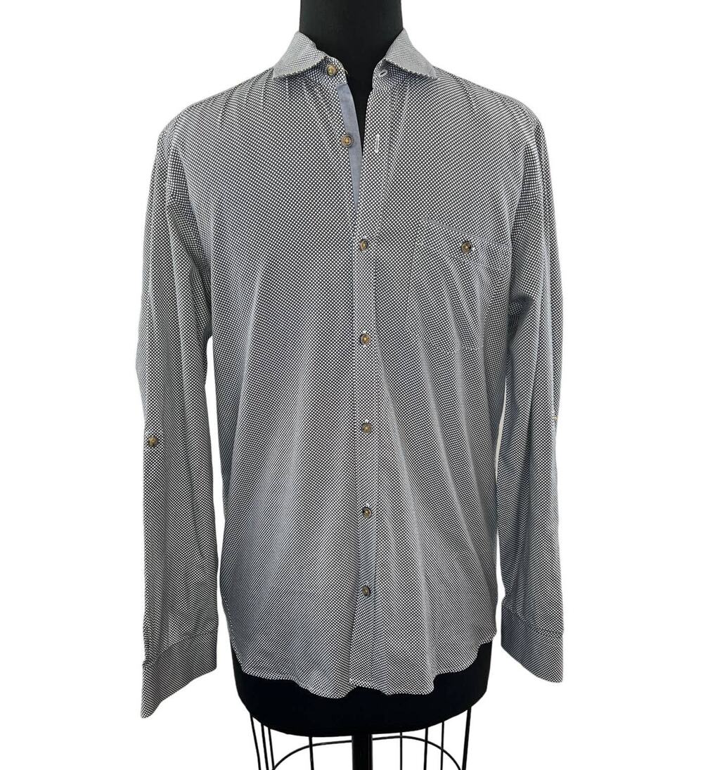 TED BAKER Black White Dot Print Cotton Long Sleeve Button Down Collared Shirt 3
